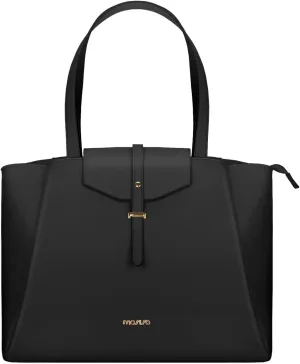 MOSISO Laptop Tote Bag for Women, 15.6 inch PU Leather Work Laptop Bag with Flap Buckle & Clutch Purse, Large Capacity Computer Shoulder Handbag for Casual Business Travel, Black