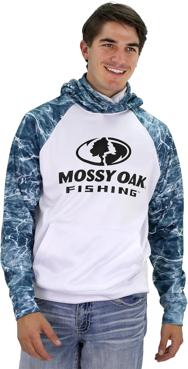 Mossy Oak Mens Fishing Hoodie, UV SPF Sun Protection Camo Fishing Sweatshirt with Face Mask Gaiter