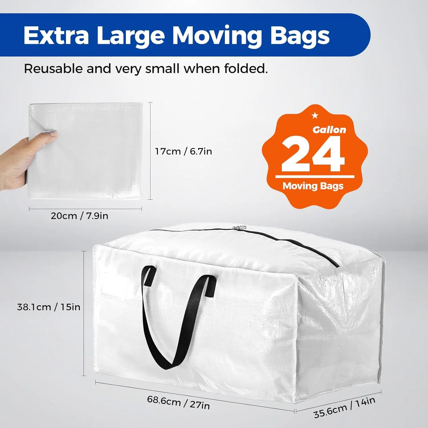 Moving Bags Heavy Duty Extra Large, Clear Moving Bags With Durable Zipper & Strong Handles, Packing Bags for College, Storage Bags for Clothes, Alternative For Moving Boxes (Clear, 6 Pack)