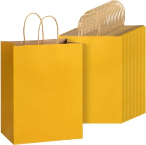 Mr. Pen- Paper Gift Bags with Handles, 60 Pack, 7.6" x 4.7" x 10.6", Yellow, Medium Size Craft Paper Bags with Handles Bulk, Party Favor Bag