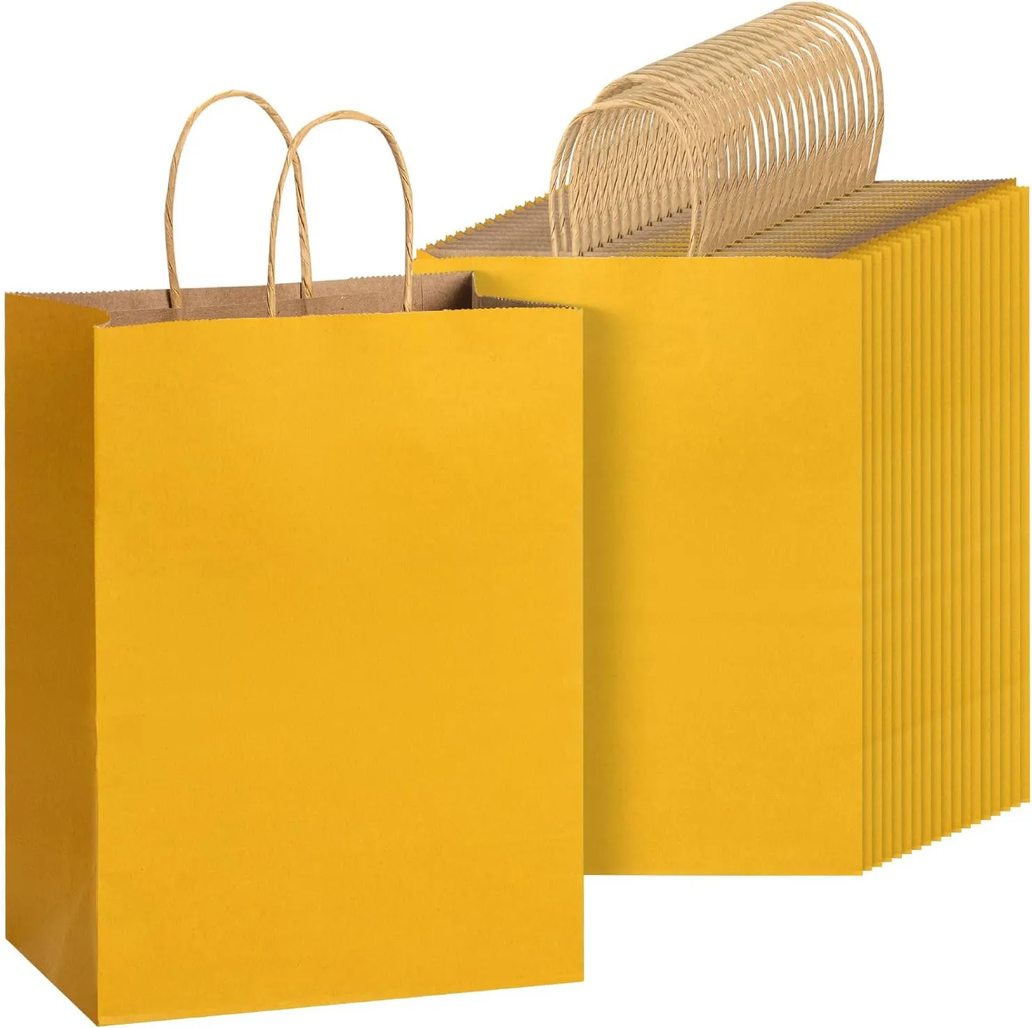 Mr. Pen- Paper Gift Bags with Handles, 60 Pack, 7.6" x 4.7" x 10.6", Yellow, Medium Size Craft Paper Bags with Handles Bulk, Party Favor Bag