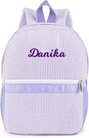 MT WORLD Kids Daycare Backpack Personalized Toddler Backpack Seersucker Preschool Backpack Girls Backpack Preppy Packpacks Kids Bookbags for Daily School Birthday Gifts (Purple)