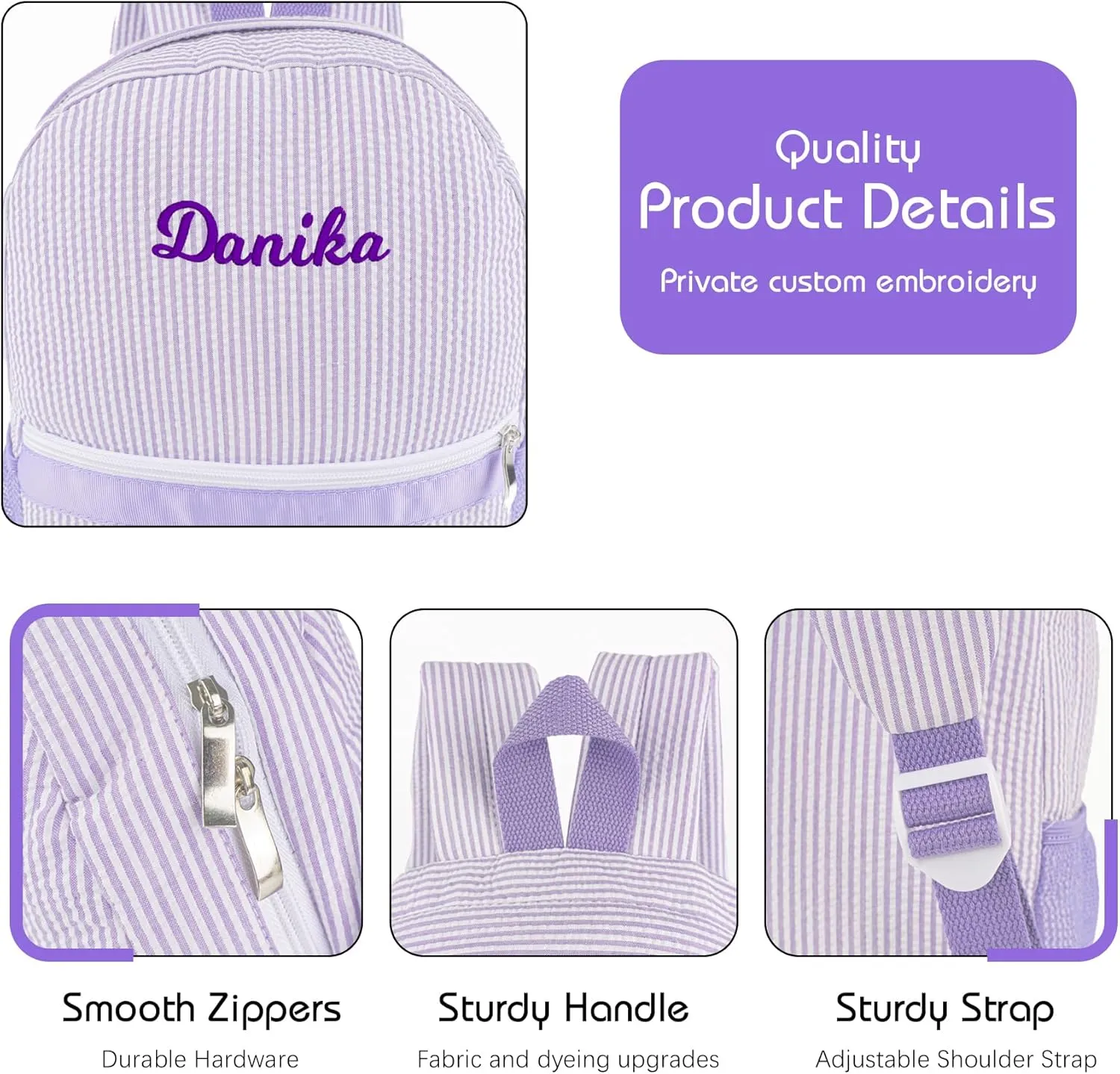 MT WORLD Kids Daycare Backpack Personalized Toddler Backpack Seersucker Preschool Backpack Girls Backpack Preppy Packpacks Kids Bookbags for Daily School Birthday Gifts (Purple)