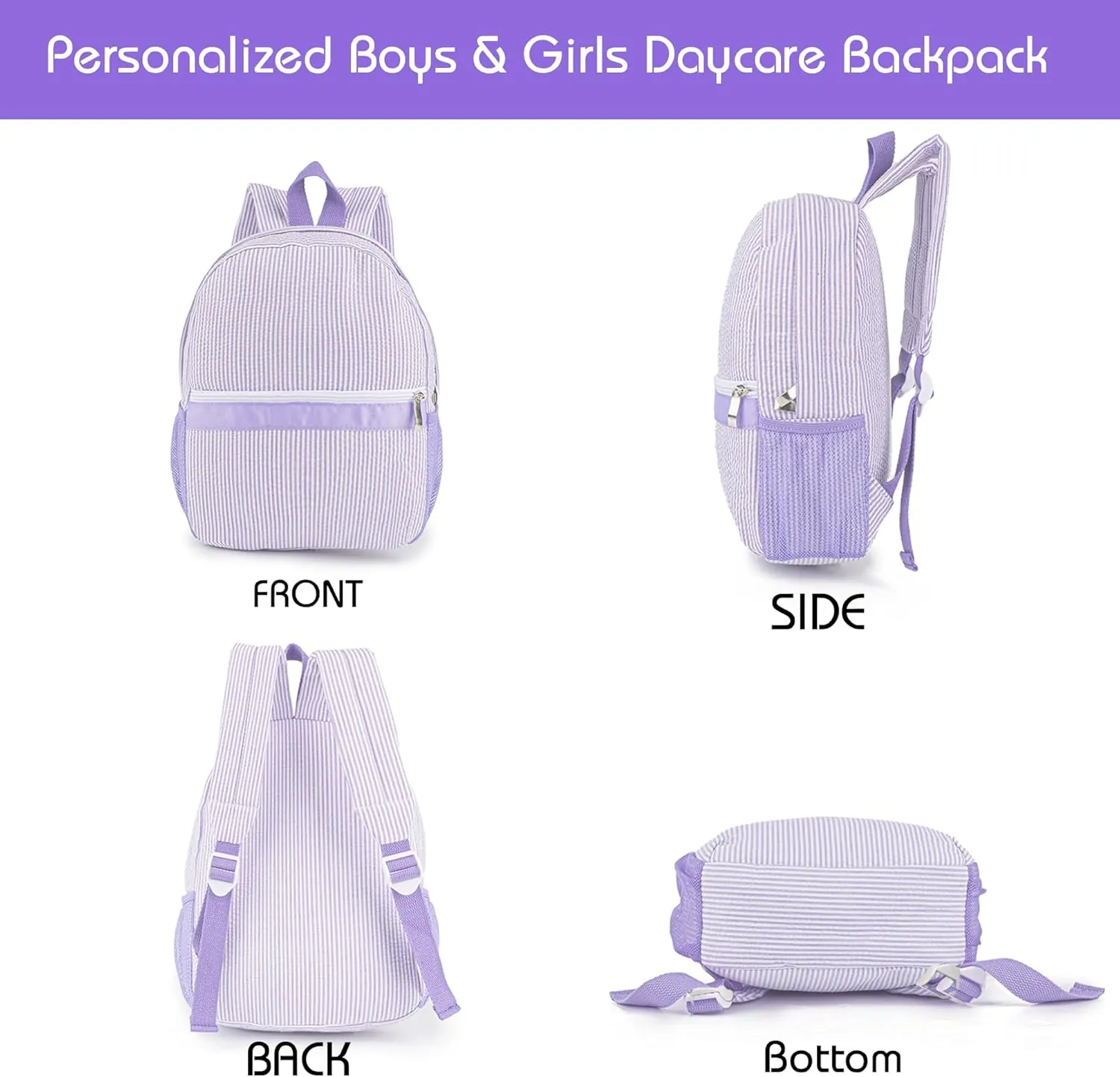 MT WORLD Kids Daycare Backpack Personalized Toddler Backpack Seersucker Preschool Backpack Girls Backpack Preppy Packpacks Kids Bookbags for Daily School Birthday Gifts (Purple)