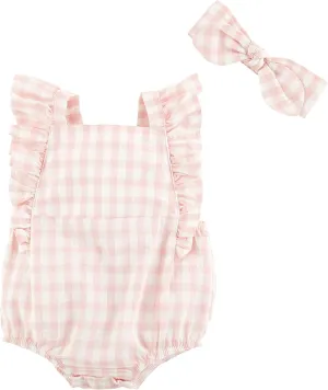 Mud Pie baby-girls Girls Pink Gingham Bubble & Headband Set