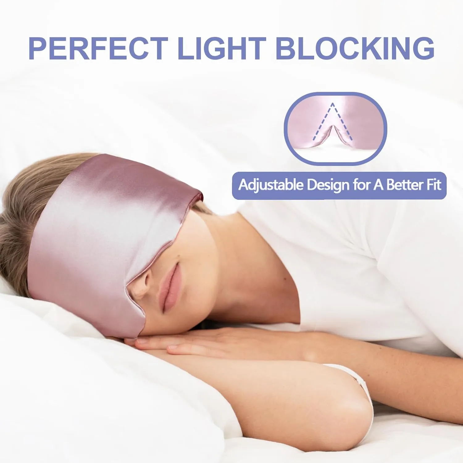 Mulberry Silk Sleep Mask for Side and Back Sleepers, Blackout Eye Mask for Sleeping for Women Men with Adjustable Band, Comfortable Soft Pressureless Eye Cover for Sleeping in Large Size