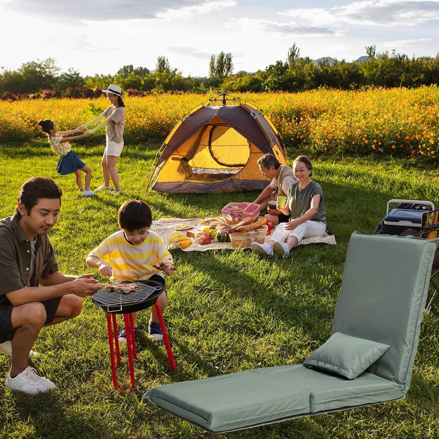 Multifunctional Folding Portable Chair with 14-Position Recliner, Lightweight and Easy Carry Bag for Outdoor Activities, Light Green