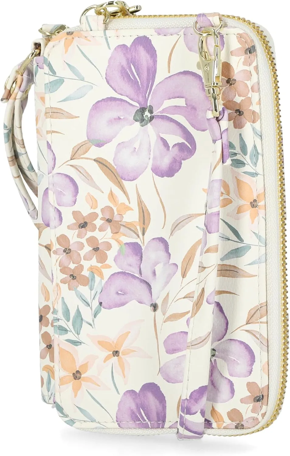 Mundi Jacqui RFID Crossbody Wallet for Women, Vegan Leather Small Travel Handbag with Phone Holder, Compact Organizer with Card Slots and Adjustable Strap, Vacation Purse in Floral Wish