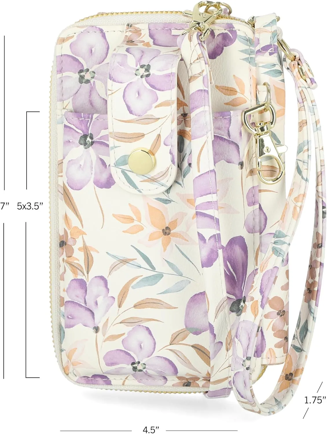 Mundi Jacqui RFID Crossbody Wallet for Women, Vegan Leather Small Travel Handbag with Phone Holder, Compact Organizer with Card Slots and Adjustable Strap, Vacation Purse in Floral Wish