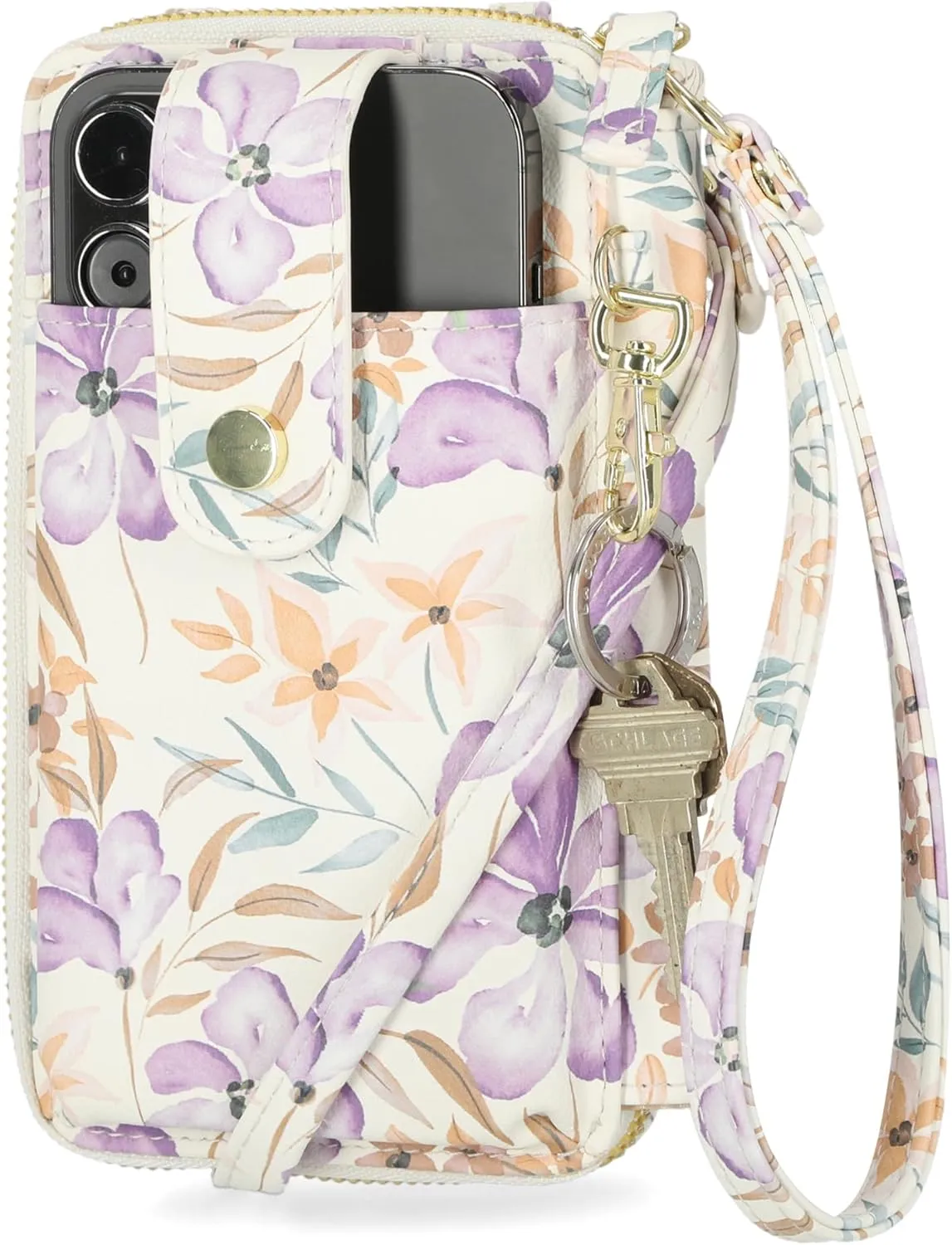 Mundi Jacqui RFID Crossbody Wallet for Women, Vegan Leather Small Travel Handbag with Phone Holder, Compact Organizer with Card Slots and Adjustable Strap, Vacation Purse in Floral Wish