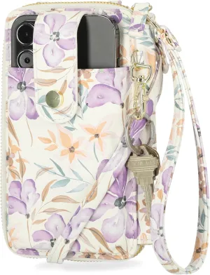 Mundi Jacqui RFID Crossbody Wallet for Women, Vegan Leather Small Travel Handbag with Phone Holder, Compact Organizer with Card Slots and Adjustable Strap, Vacation Purse in Floral Wish
