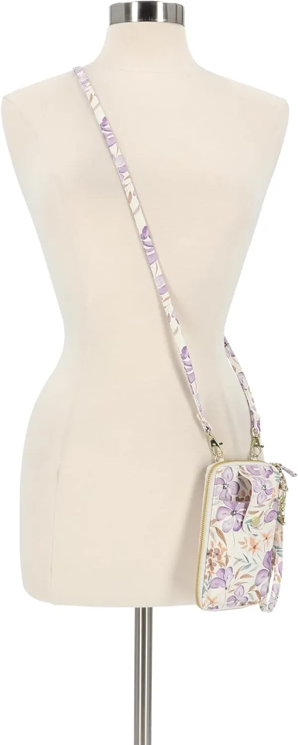 Mundi Jacqui RFID Crossbody Wallet for Women, Vegan Leather Small Travel Handbag with Phone Holder, Compact Organizer with Card Slots and Adjustable Strap, Vacation Purse in Floral Wish