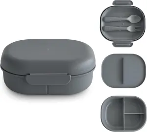 mushie Kids Bento Lunch Box | 3-Compartment & Removable Divider   Fork & Spoon Utensils | Great For Meals, School, Snacks On-the-Go | Dishwasher Safe (Smoke)