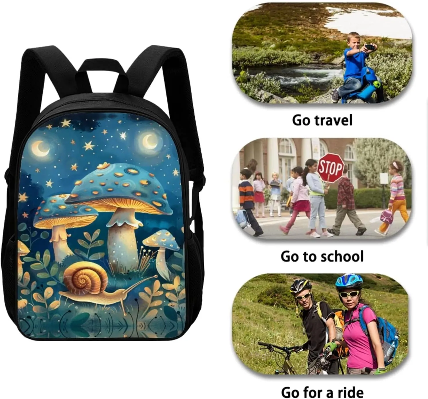 Mushroom Backpacks with Lunch Box and Pencil Case for Girl and Keychain Wristlet Large Capacity Fashion School Bag for Boys 6-14, Fit Back to School Gifts