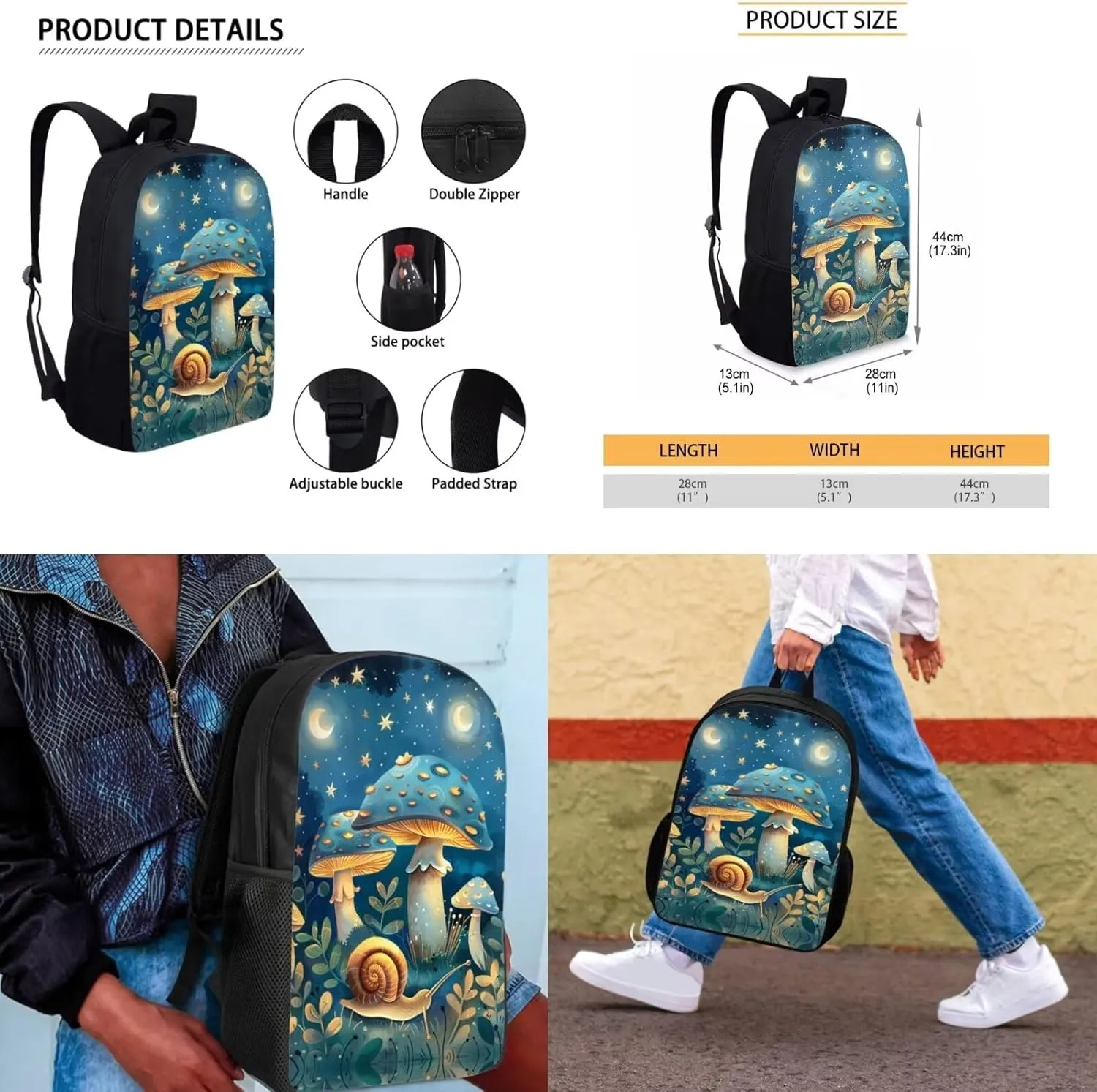 Mushroom Backpacks with Lunch Box and Pencil Case for Girl and Keychain Wristlet Large Capacity Fashion School Bag for Boys 6-14, Fit Back to School Gifts
