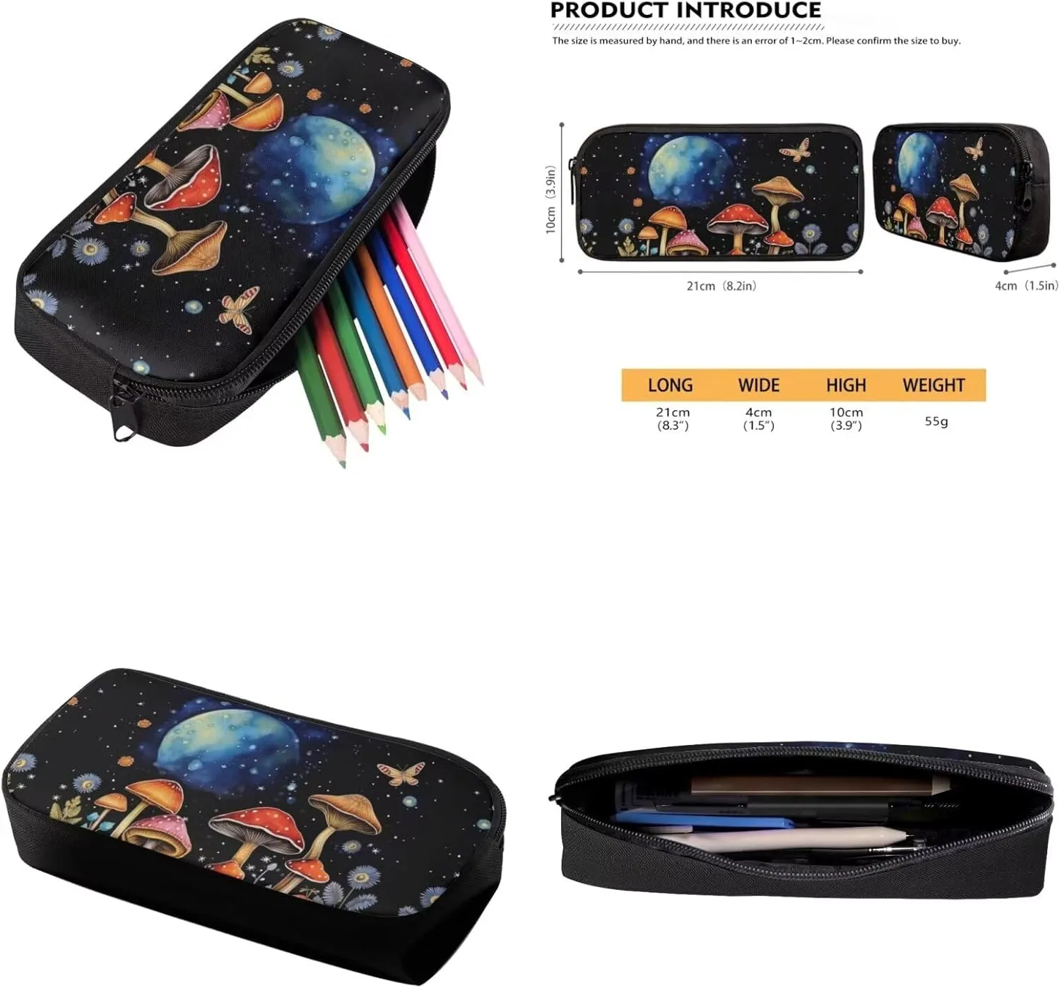 Mushroom Print Backpack with Lunch Box and Pencil Case 6th to 8th Grade Portable Shoulder Bag for School Hand Carry Lunch Box for Kids, Fit High School Middle School