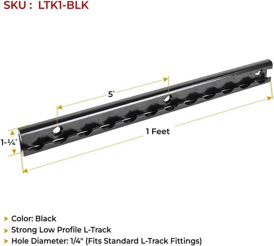 Mytee Products 8 Pack Heavy Duty Aluminum 1ft L-Track Trailer Tie Down Rail for Enclosed, Utility Trailers, Cargo Vans, Truck Beds, Securing Motorcycles, ATVs, Dirt Bikes - 2,225 lbs BS - Black
