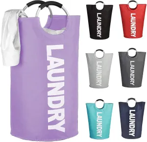 Mziart 90L Large Collapsible Laundry Basket with Padded Handles, Heavy Duty Oxford Fabric Laundry Hamper Tall Laundry Bag Foldable Laundry Bin Storage Organizer for Nursery Bedroom College Dorm-Purple