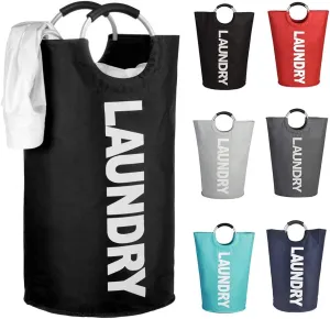 Mziart 90L Large Collapsible Laundry Hamper Laundry Basket with Alloy Handles for College, Camping and Home, Heavy Duty and Durable Thicken Foldable Clothes Storage Washing Bag (Black)