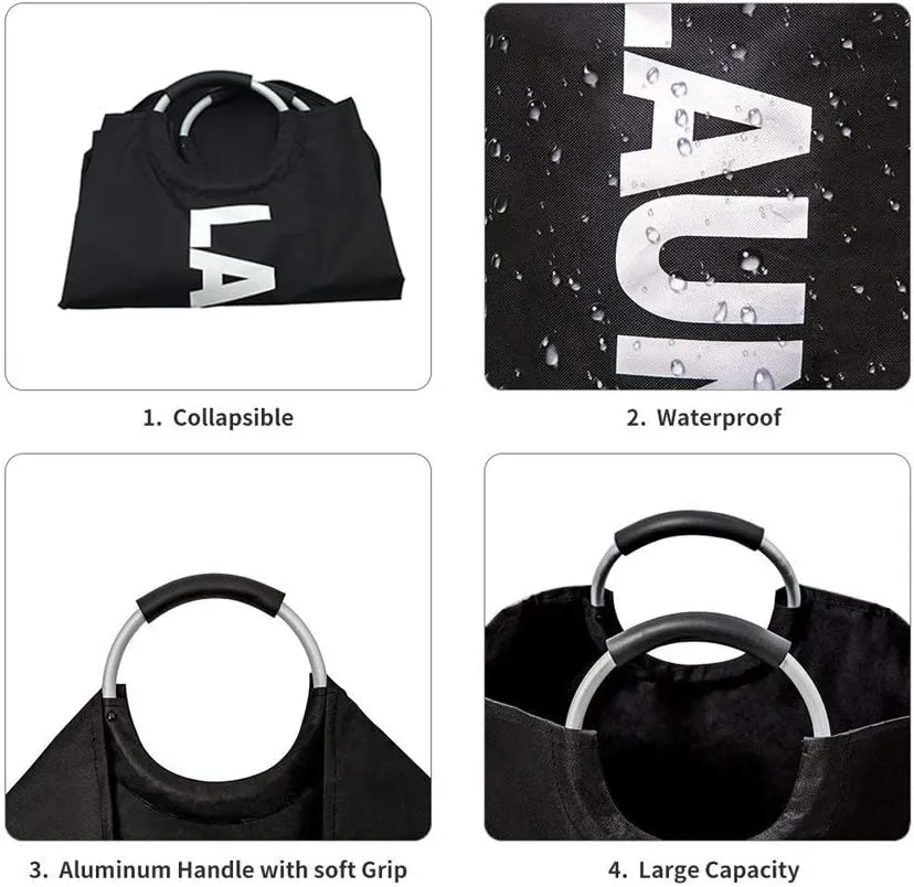 Mziart 90L Large Collapsible Laundry Hamper Laundry Basket with Alloy Handles for College, Camping and Home, Heavy Duty and Durable Thicken Foldable Clothes Storage Washing Bag (Black)