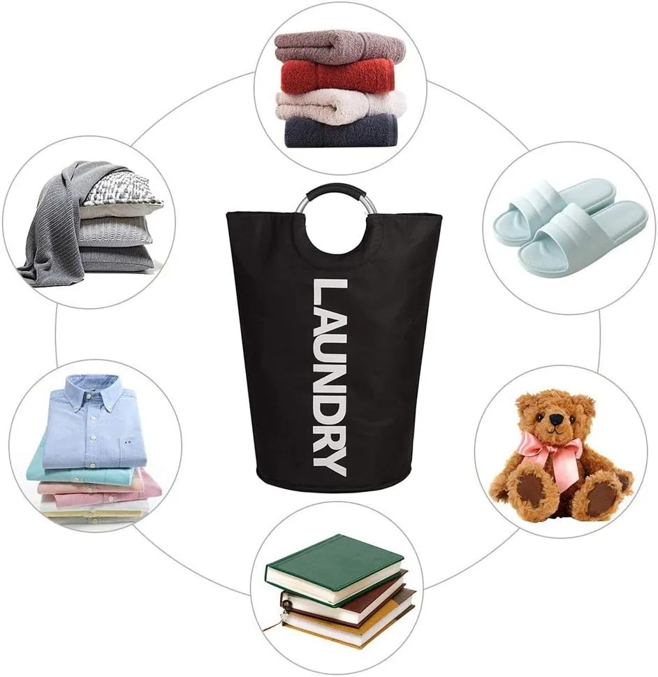 Mziart 90L Large Collapsible Laundry Hamper Laundry Basket with Alloy Handles for College, Camping and Home, Heavy Duty and Durable Thicken Foldable Clothes Storage Washing Bag (Black)