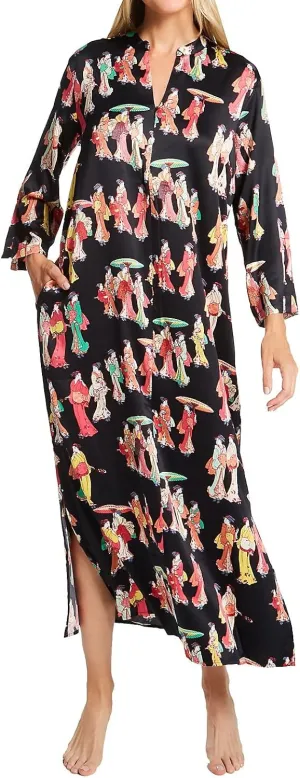 N Natori womens Geisha- Printed Satin Caftan Length 52"
