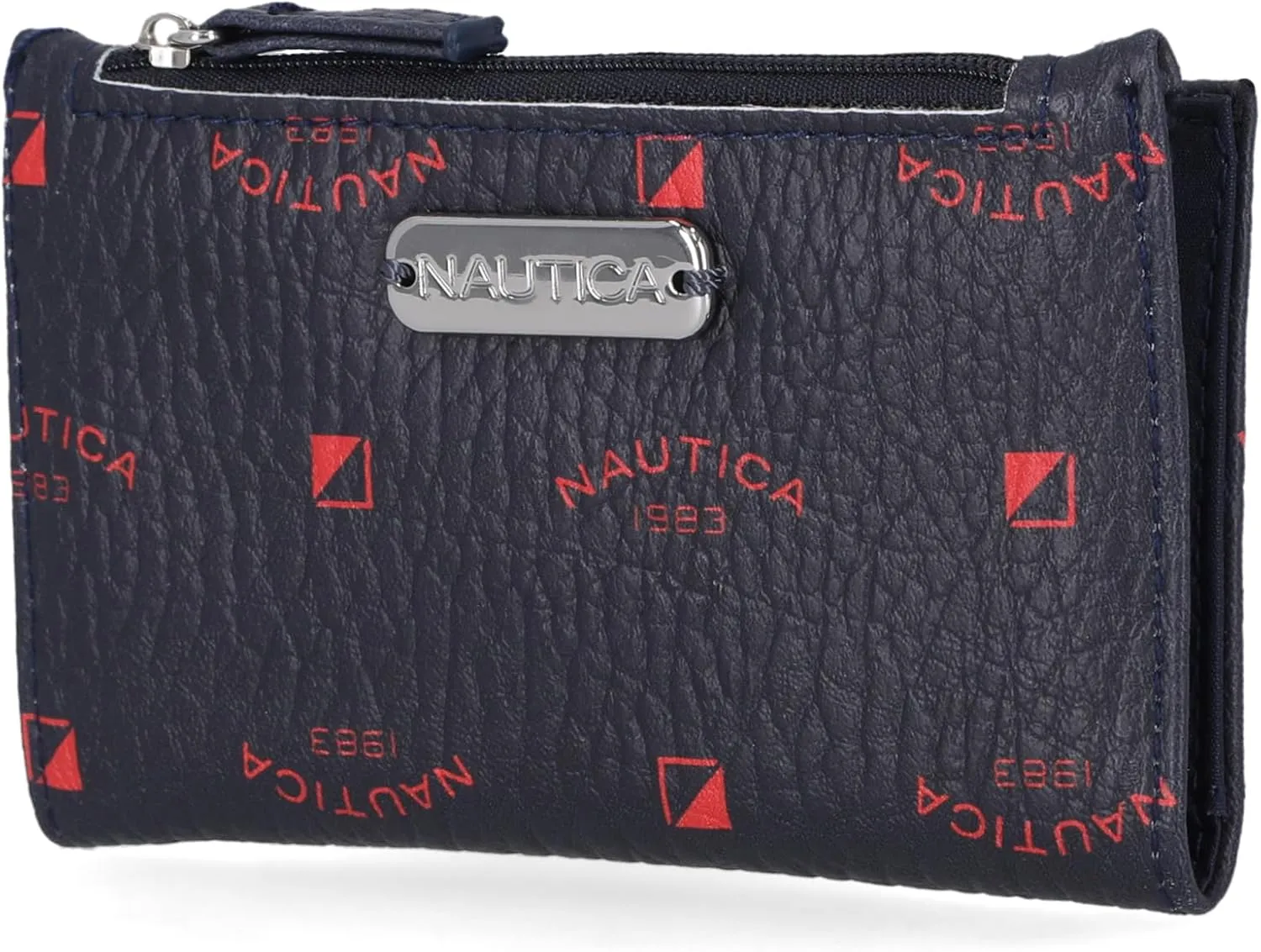 Nautica High Tide Small Wallet for Women, RFID Blocking Slim Credit Card Holder with Zipper Coin Pocket, Bifold Compact Wallet with ID Window, Indigo Red