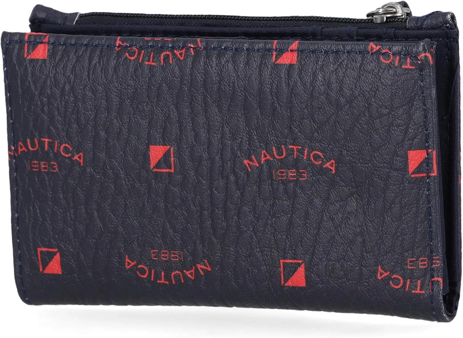 Nautica High Tide Small Wallet for Women, RFID Blocking Slim Credit Card Holder with Zipper Coin Pocket, Bifold Compact Wallet with ID Window, Indigo Red