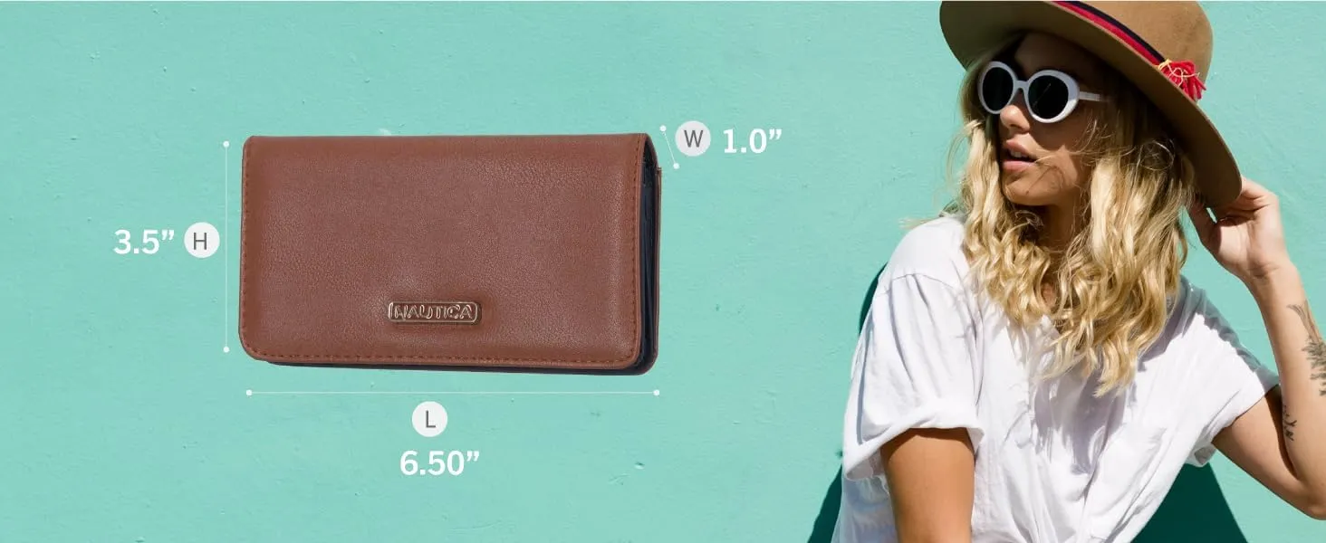 Nautica Seaside Slim Womens Wallet RFID Blocking Credit Card Holder, Coin Purse, Checkbook Organizer Clutch, Small Vegan Leather Wallet for Travel, Multi Stripe