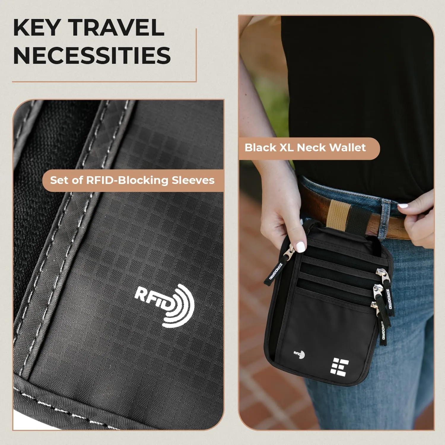 Neck Wallet for Travel & Passport Holder with RFID Blocking - Slim & Easy to Conceal Nylon Travel Pouch for men & women - Holds Phone, Cash, Cards, Keys - Sweat & Water Resistant - X-Large - Black