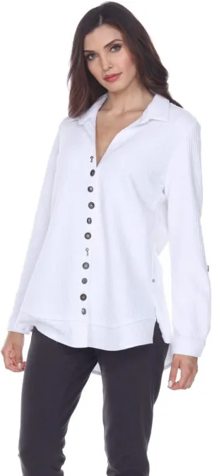 Neon Buddha Women's Stepping Out Shirt Sweater, White, Large