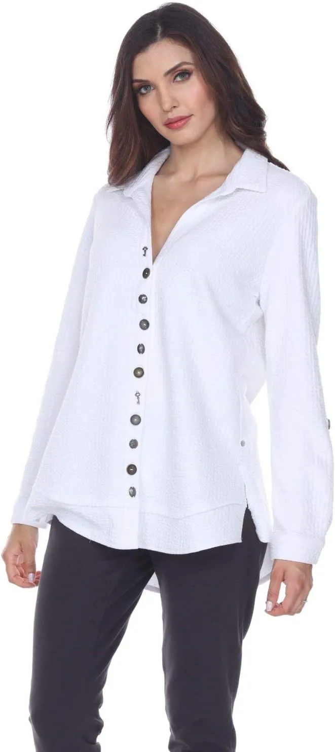 Neon Buddha Women's Stepping Out Shirt Sweater, White, Large