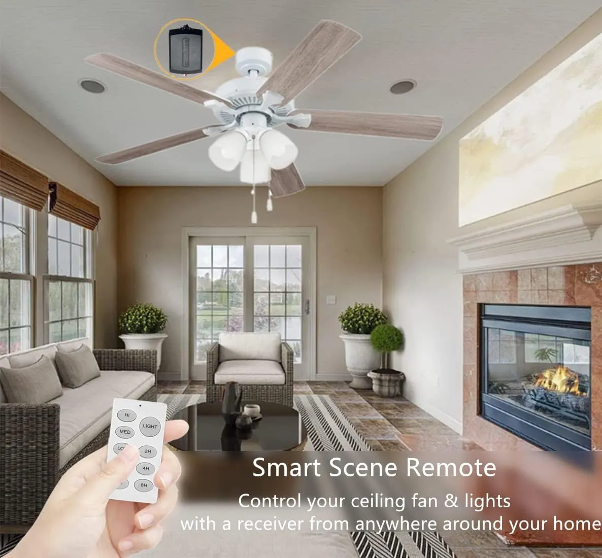 Nexete Universal Ceiling Fan Remote Control Kit,Wireless Wall Mounted Remote Control Switch & Receiver Replacement for Hunter Westinghouse Honeywell Hampton Bay (1-Pack Receiver & Scene Remote)