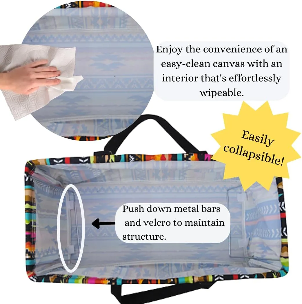 NGIL Extra Large Utility Tote Reusable Grocery Organizing Bag Oversized Collapsible for Storage, Picnic,Car, Beach (Desert Serape-black)