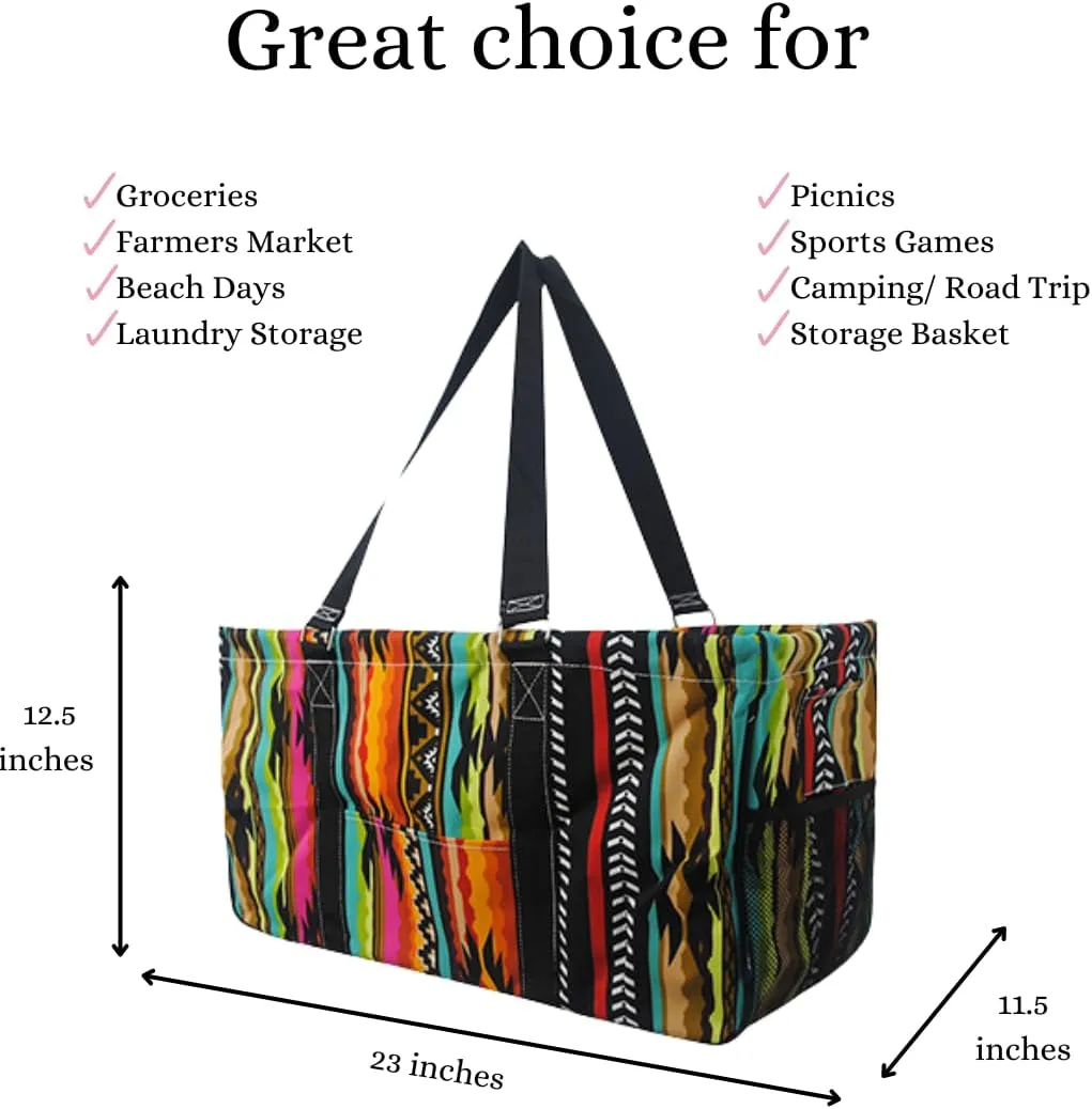 NGIL Extra Large Utility Tote Reusable Grocery Organizing Bag Oversized Collapsible for Storage, Picnic,Car, Beach (Desert Serape-black)