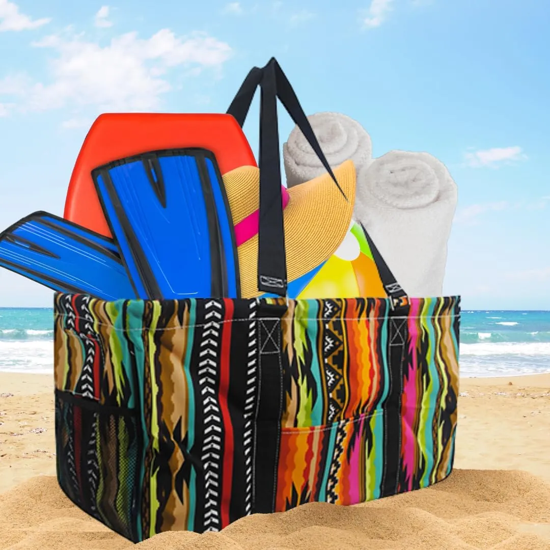 NGIL Extra Large Utility Tote Reusable Grocery Organizing Bag Oversized Collapsible for Storage, Picnic,Car, Beach (Desert Serape-black)