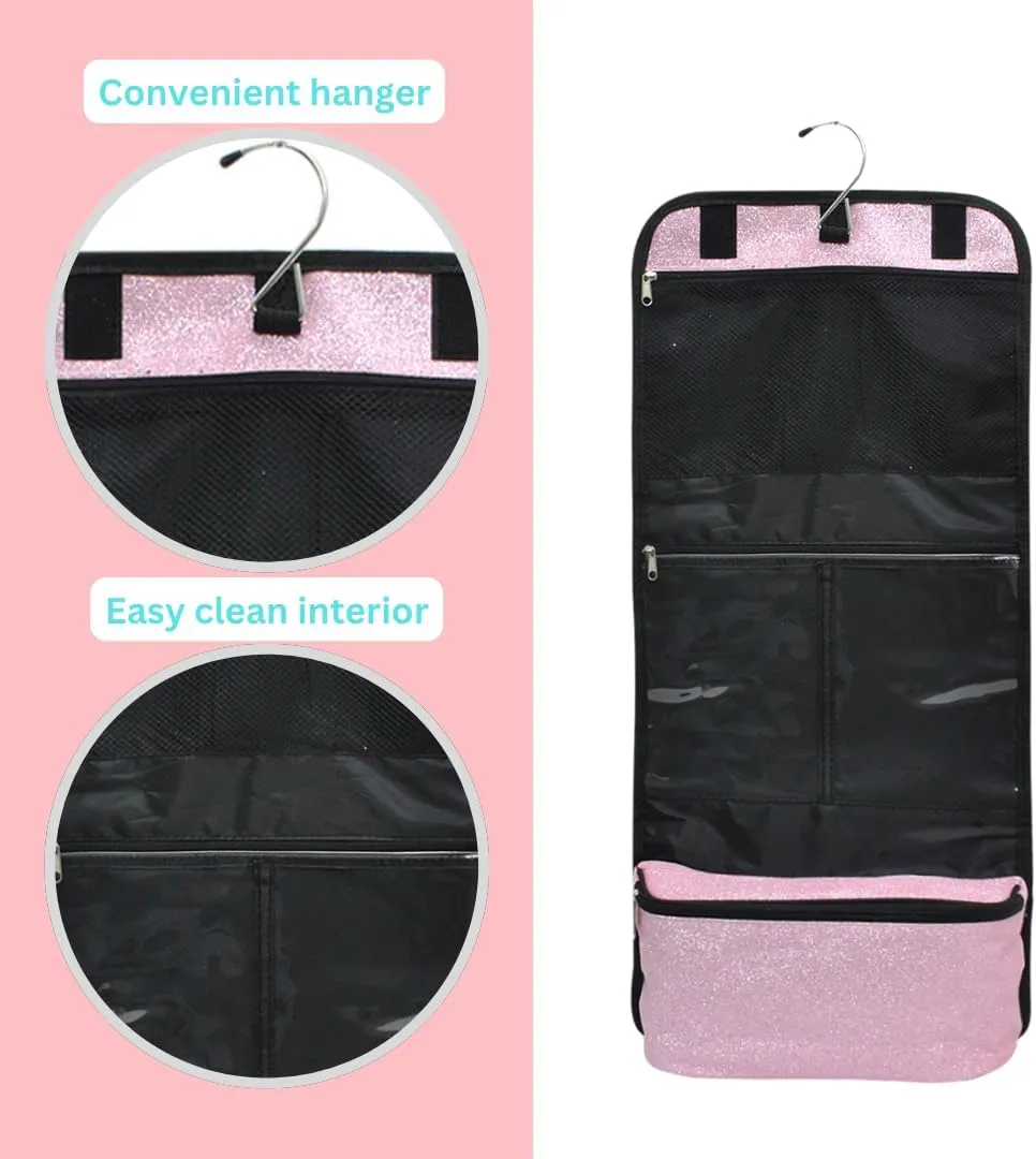 NGIL Glitter Travel Hanging Toiletry Bag for Cheerleaders and Dance Teams, Toiletry Organizer and Toiletry Bag for Women, Cosmetic Travel Bag(Glitter-Pink)