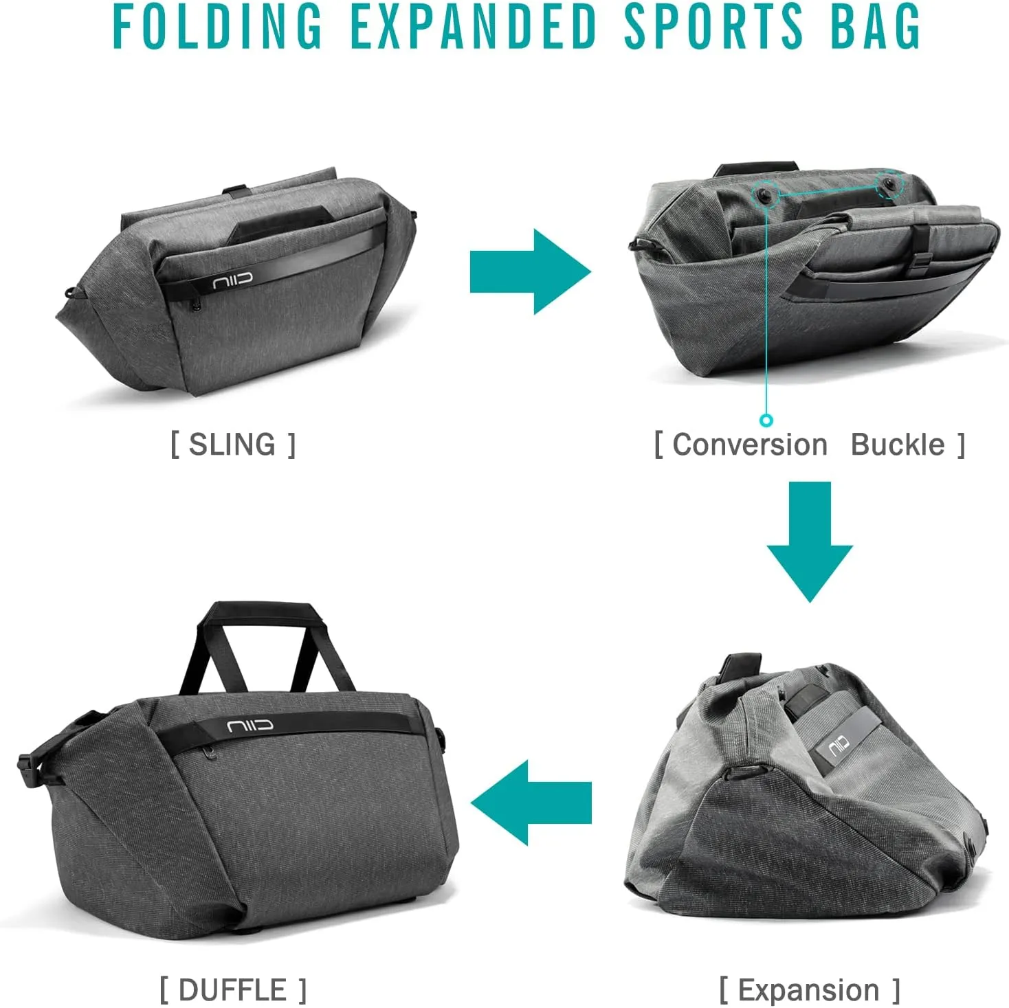 NIID CACHE H1 Hybrid Sling Bag & Duffel Bag, Large Capacity Gym Bag, Intuitive Storage Access Crossbody Shoulder Bag with Magnetic Closure for Travel Sports Buissness (Black)