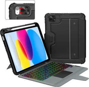 Nillkin for iPad A16 11th/iPad 10th Generation Case with Keyboard 10.9 Inch, Slide Camera Cover, 7-Color Backlit Detachable Stand Keyboard for iPad 10th Generation, Multi-Touch Trackpad, Mini Laptop