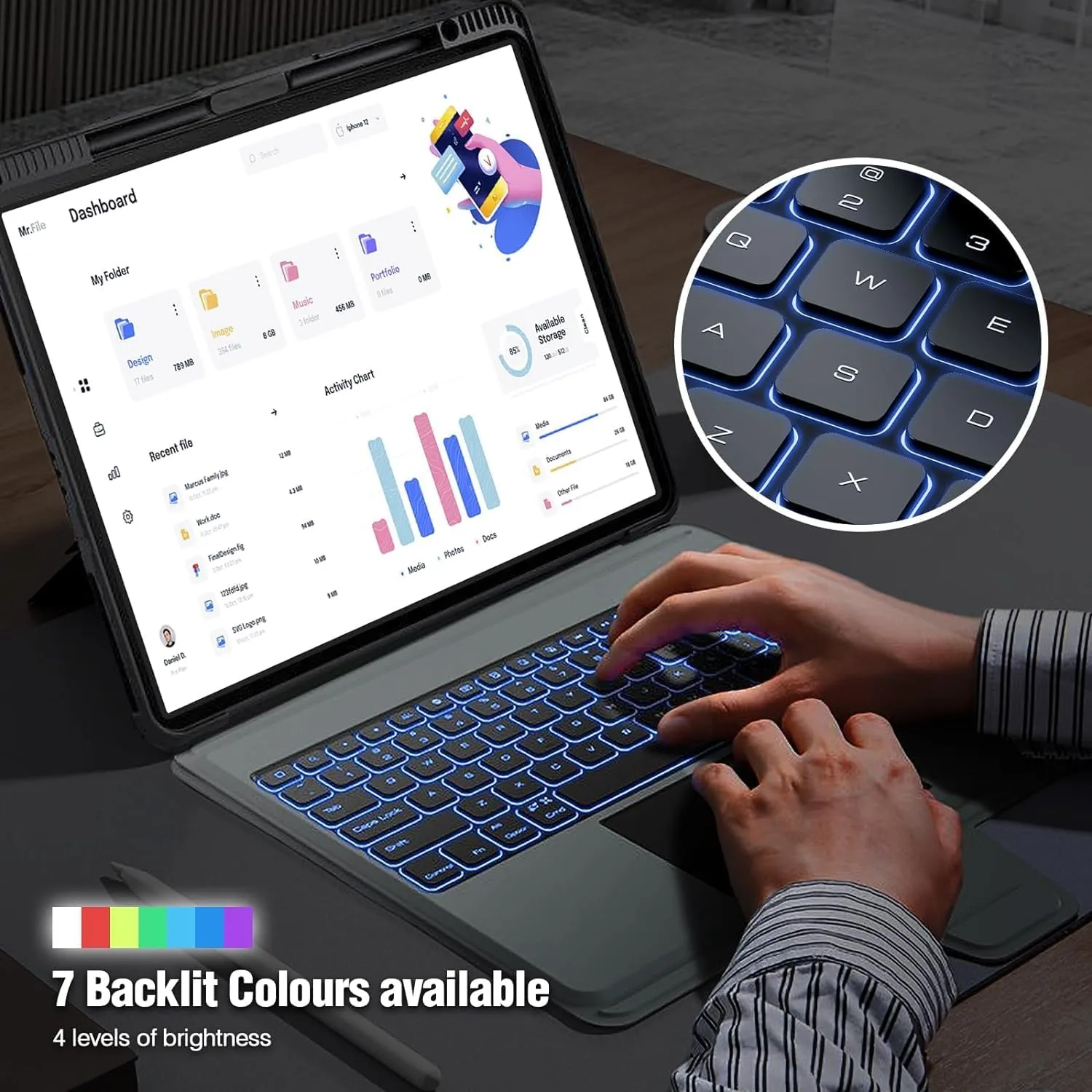 Nillkin for iPad A16 11th/iPad 10th Generation Case with Keyboard 10.9 Inch, Slide Camera Cover, 7-Color Backlit Detachable Stand Keyboard for iPad 10th Generation, Multi-Touch Trackpad, Mini Laptop