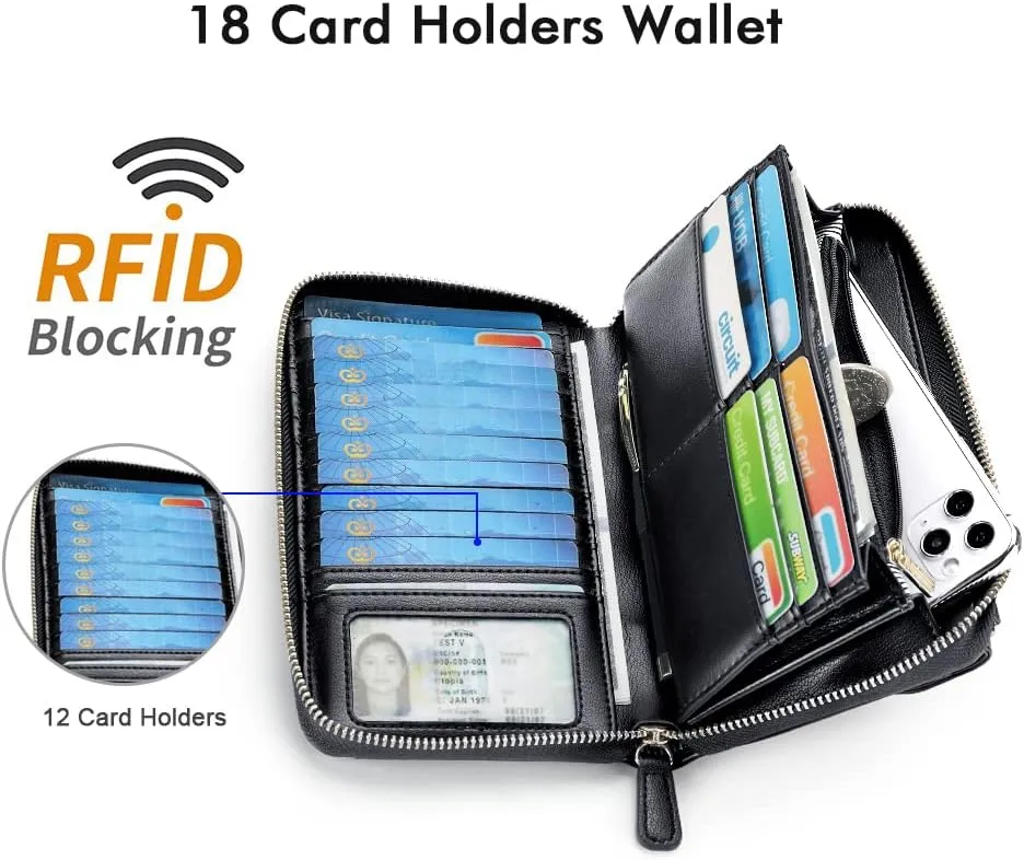 nuoku Wallets for Women Credit Card Slots with RFID Blocking Large Capacity Wristlet