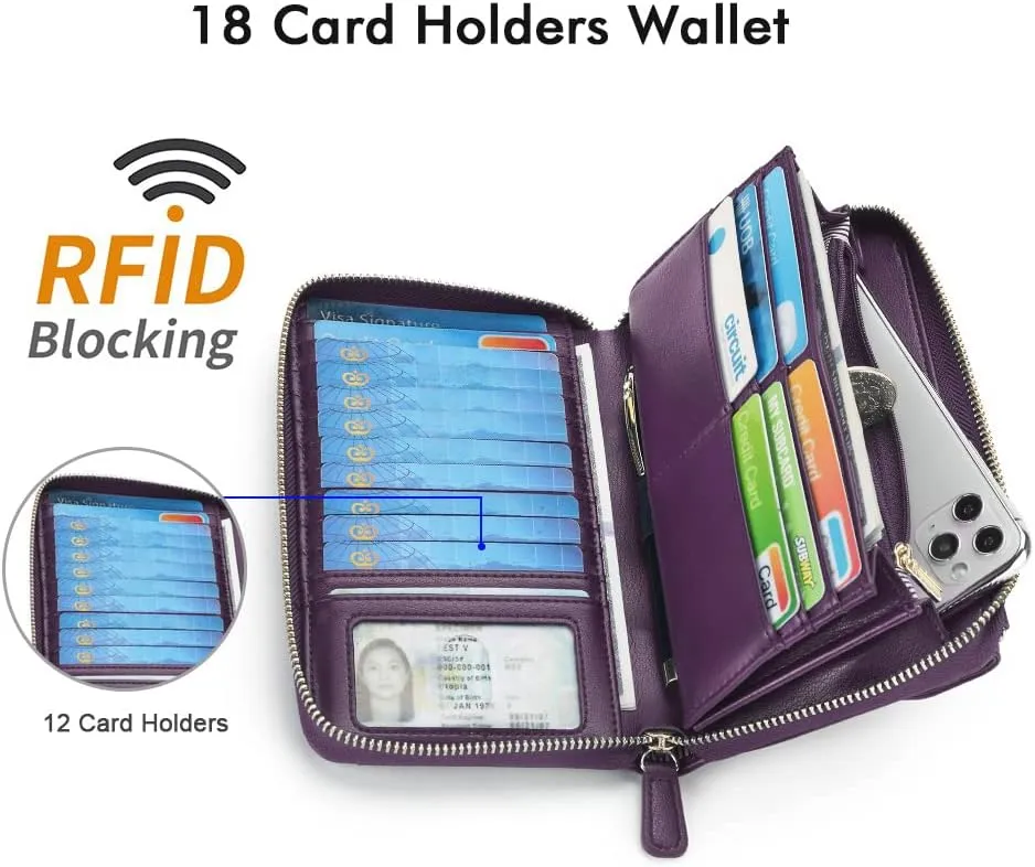 nuoku Wallets for Women Credit Card Slots with RFID Blocking Large Capacity Wristlet