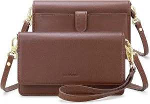 nuoku Women Small Crossbody Bag Cellphone Purse Wallet with RFID Card Slots 2 Straps Wristlet, B- Coffee