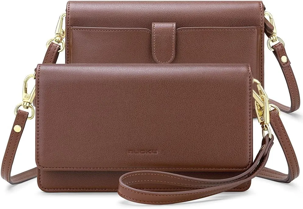 nuoku Women Small Crossbody Bag Cellphone Purse Wallet with RFID Card Slots 2 Straps Wristlet, B- Coffee