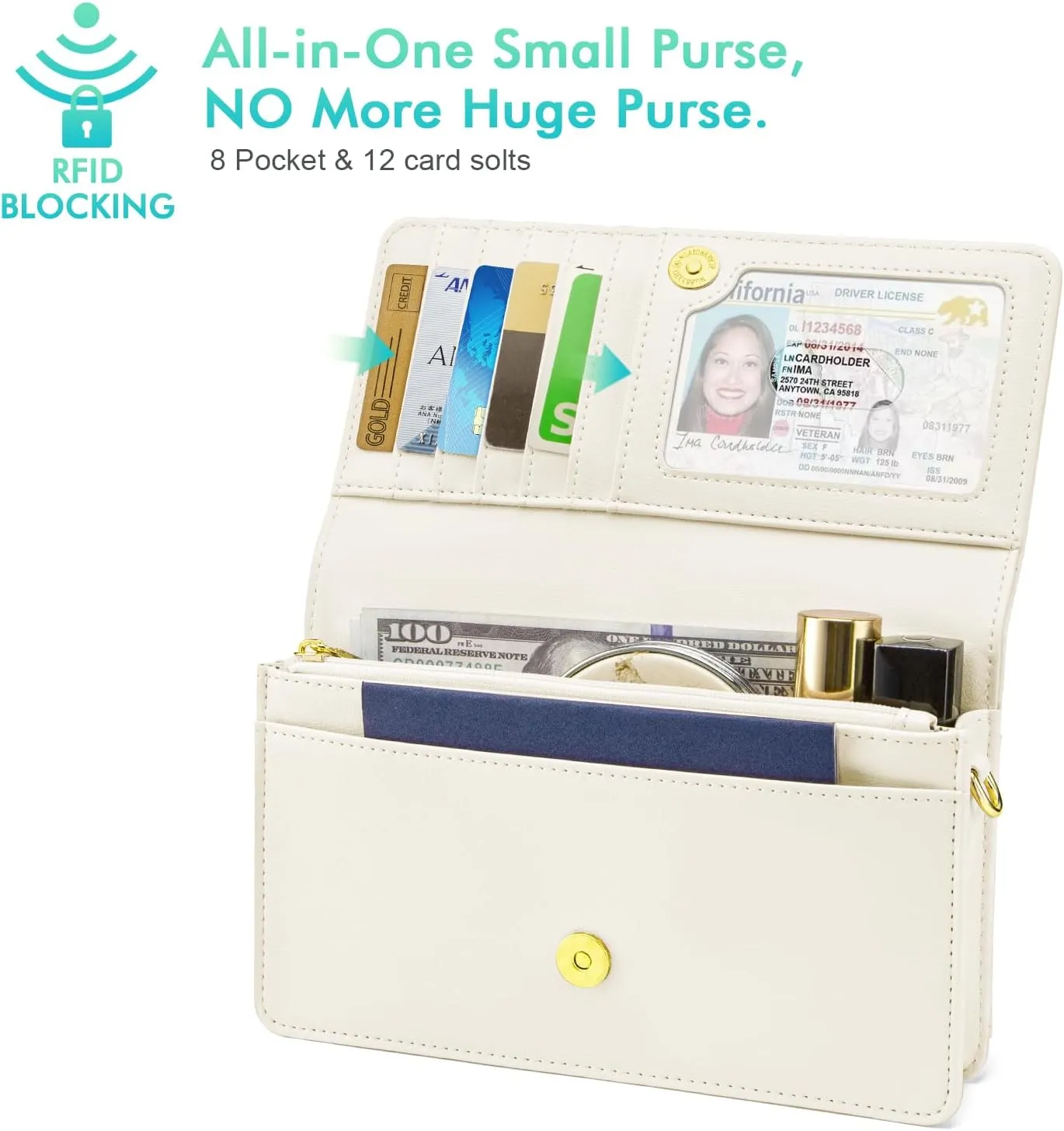 nuoku Women Small Crossbody Bag Cellphone Purse Wallet with RFID Card Slots 2 Straps
