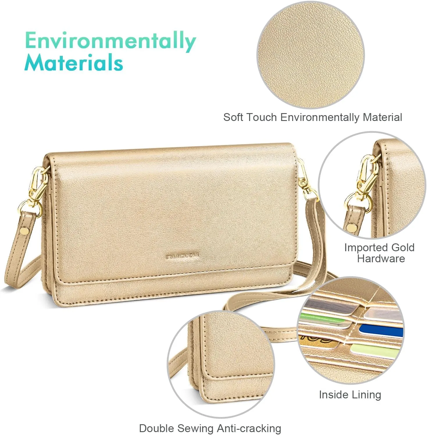 nuoku Women Small Crossbody Bag Cellphone Purse Wallet with RFID Card Slots 2 Straps