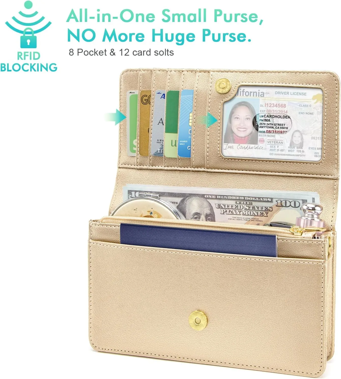nuoku Women Small Crossbody Bag Cellphone Purse Wallet with RFID Card Slots 2 Straps