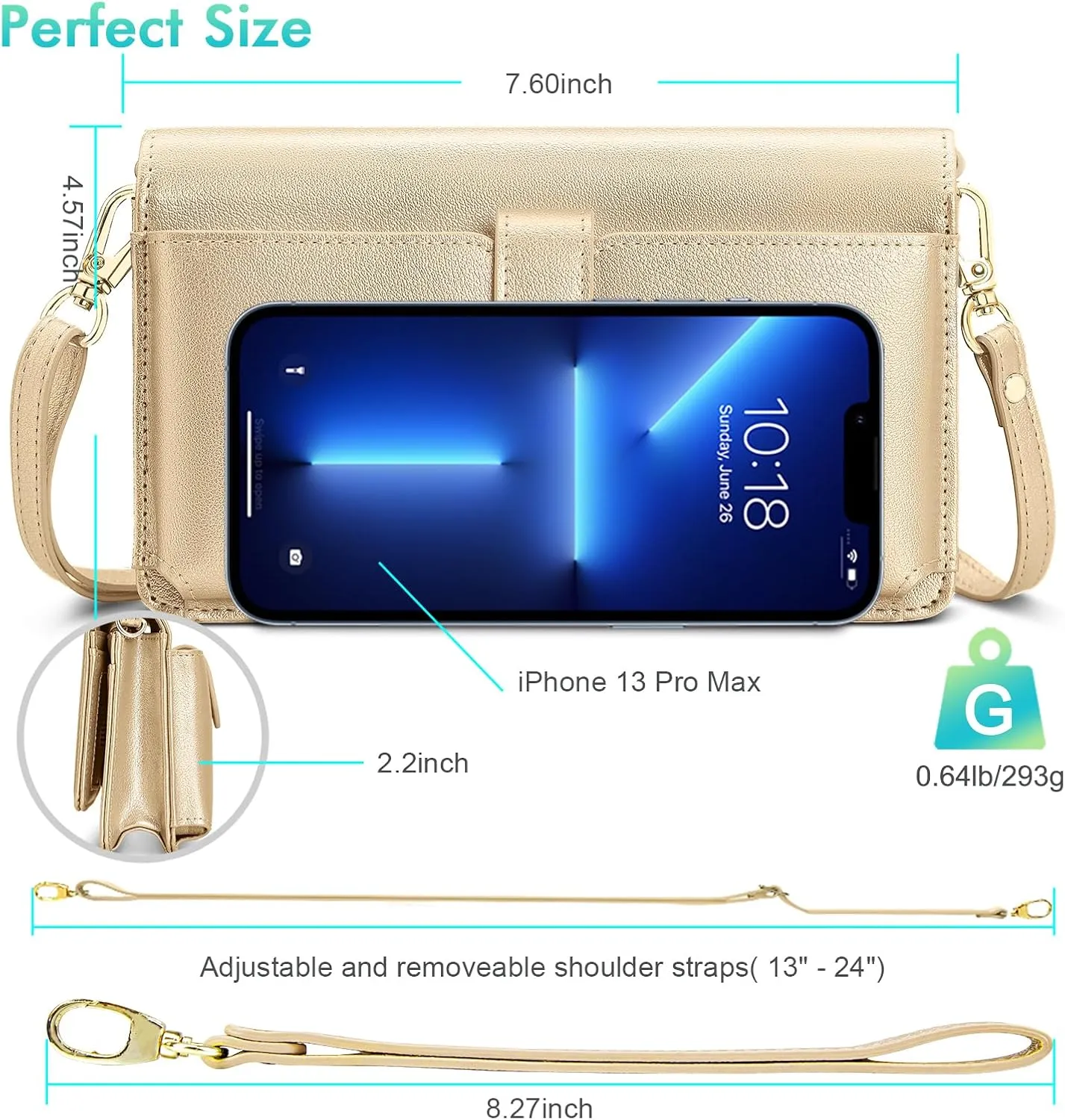 nuoku Women Small Crossbody Bag Cellphone Purse Wallet with RFID Card Slots 2 Straps