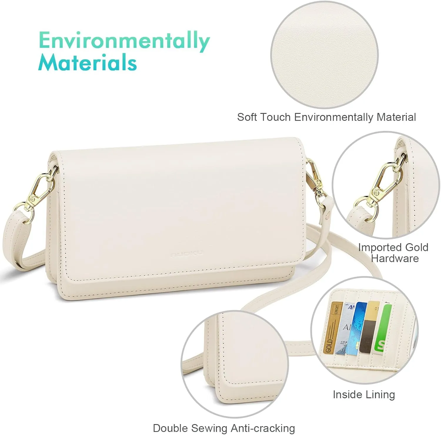 nuoku Women Small Crossbody Bag Cellphone Purse Wallet with RFID Card Slots 2 Straps