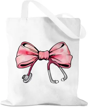Nurse Gifts Bow Canvas Tote Bag, Nurse Accessories for Work, Graduation Gift for Women Nursing Reusable Grocery Bag